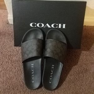 Coach Udele Coated Canvas Black Slides Size 9